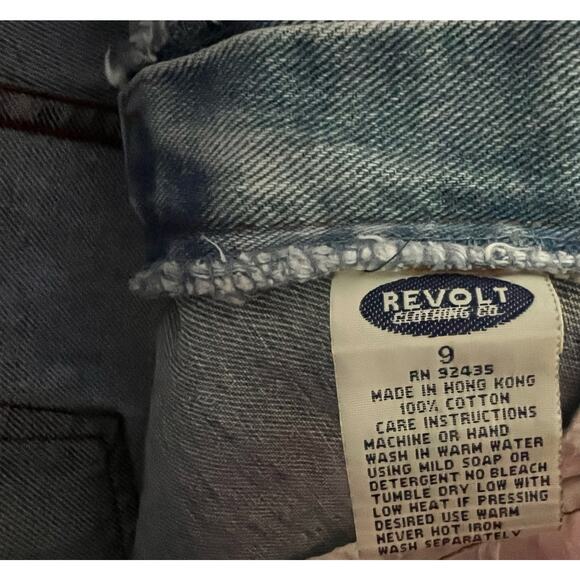 Vintage Revolt Jeans Faux Leather Trip 1990s Racing Stripe Red Sz 9 Denim Light - Picture 2 of 7